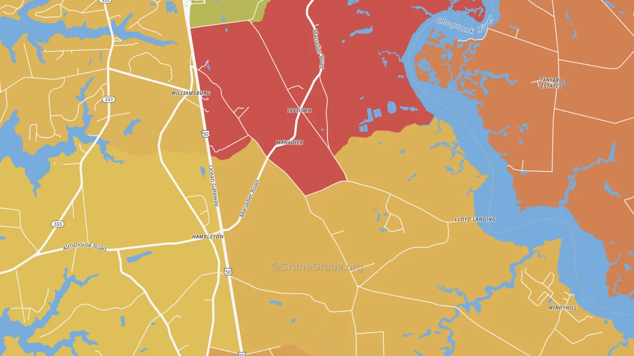 Ivytown, MD Map of Drug-Related Crime Rates