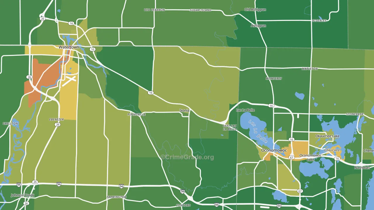 Ixonia, WI Map of Drug-Related Crime Rates