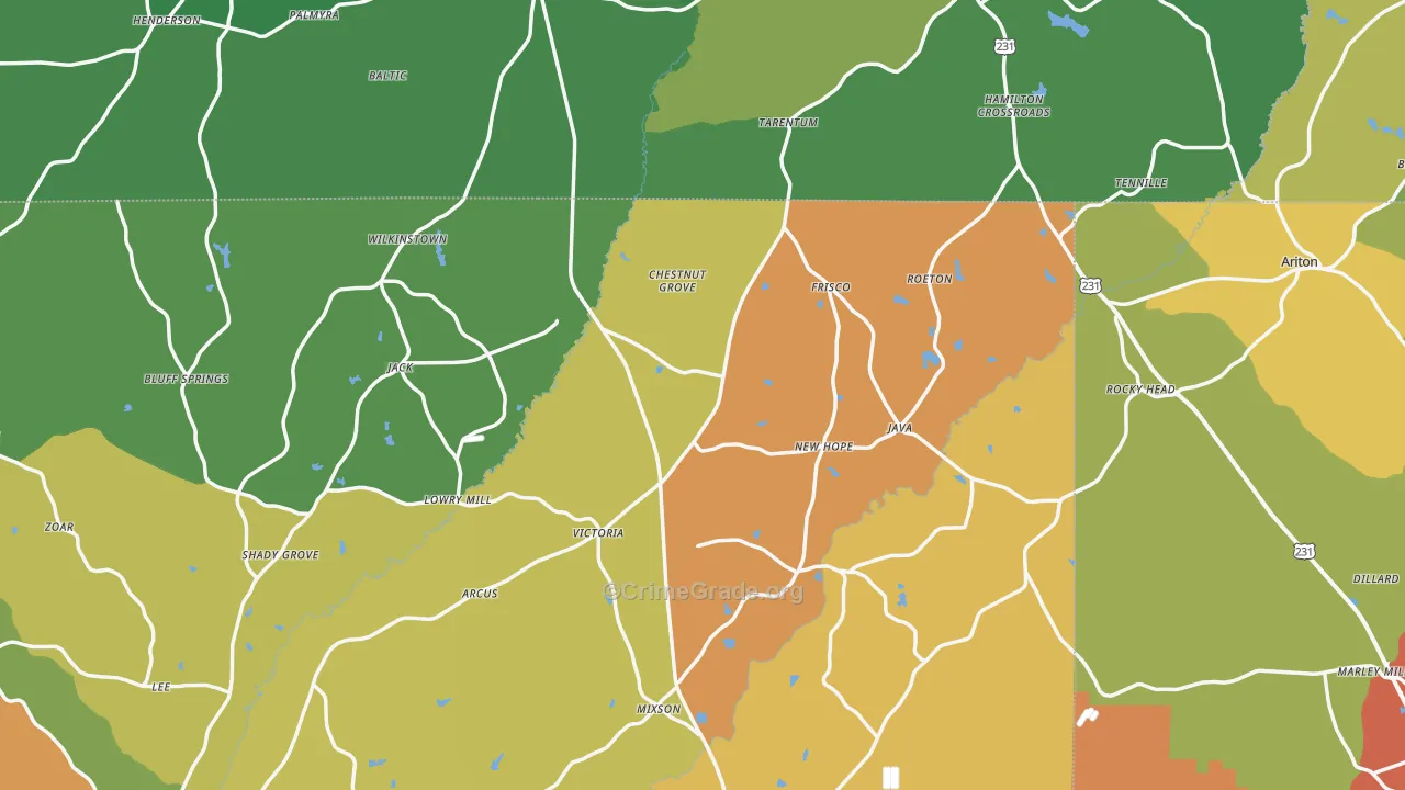 Jack, AL Map of Drug-Related Crime Rates