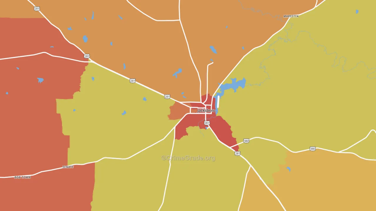Jacksboro, TX Map of Drug-Related Crime Rates