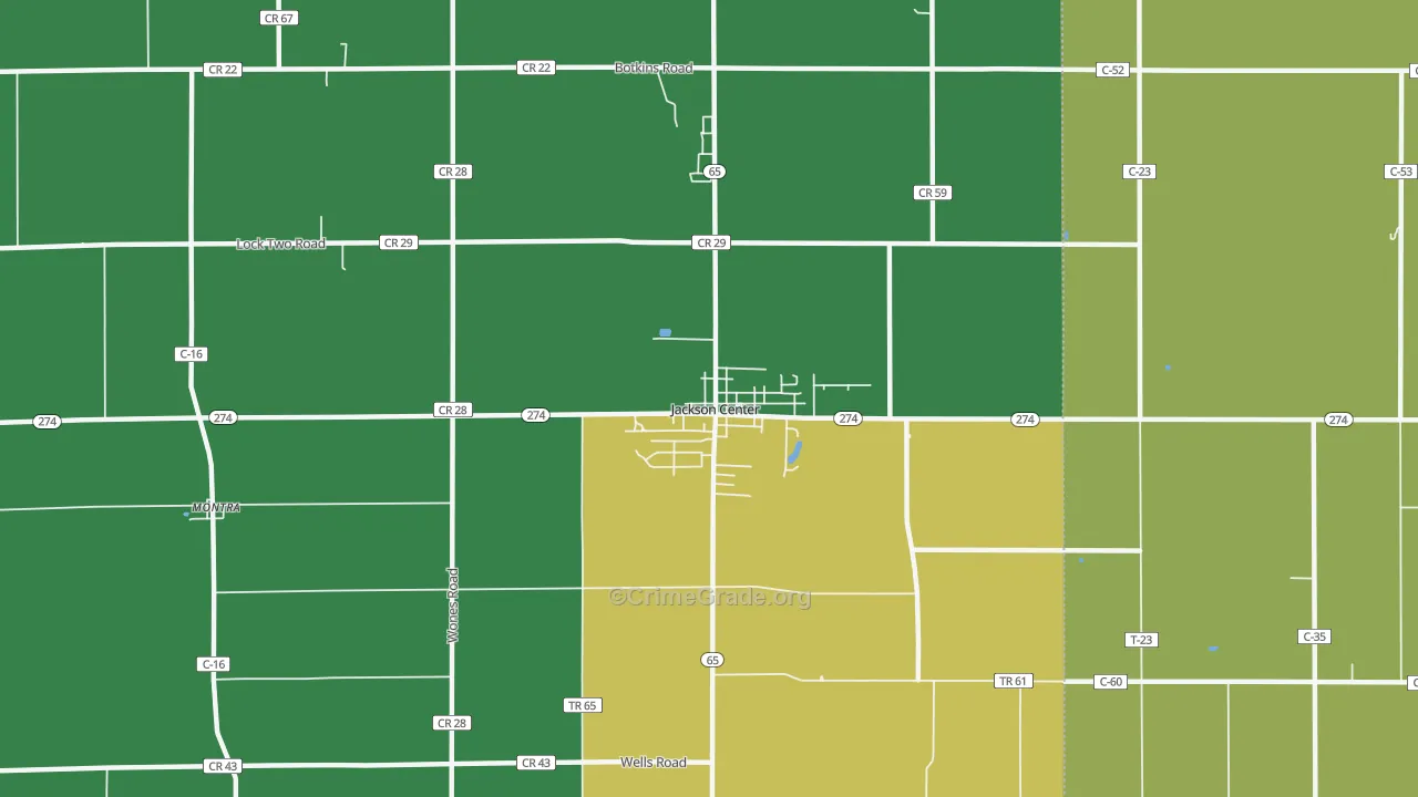 Jackson Center, OH Map of Drug-Related Crime Rates