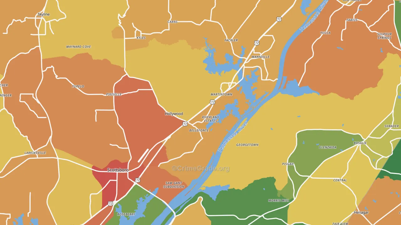 Jackson County, AL Map of Drug-Related Crime Rates