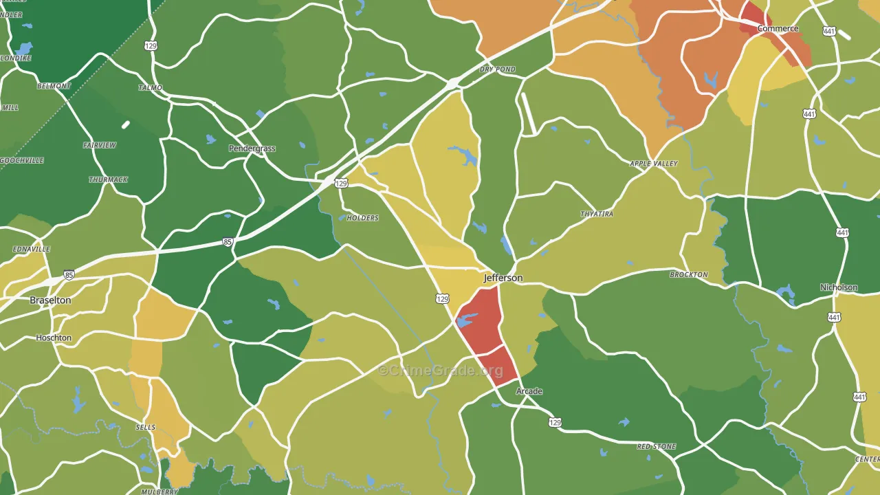 Jackson County, GA Map of Drug-Related Crime Rates