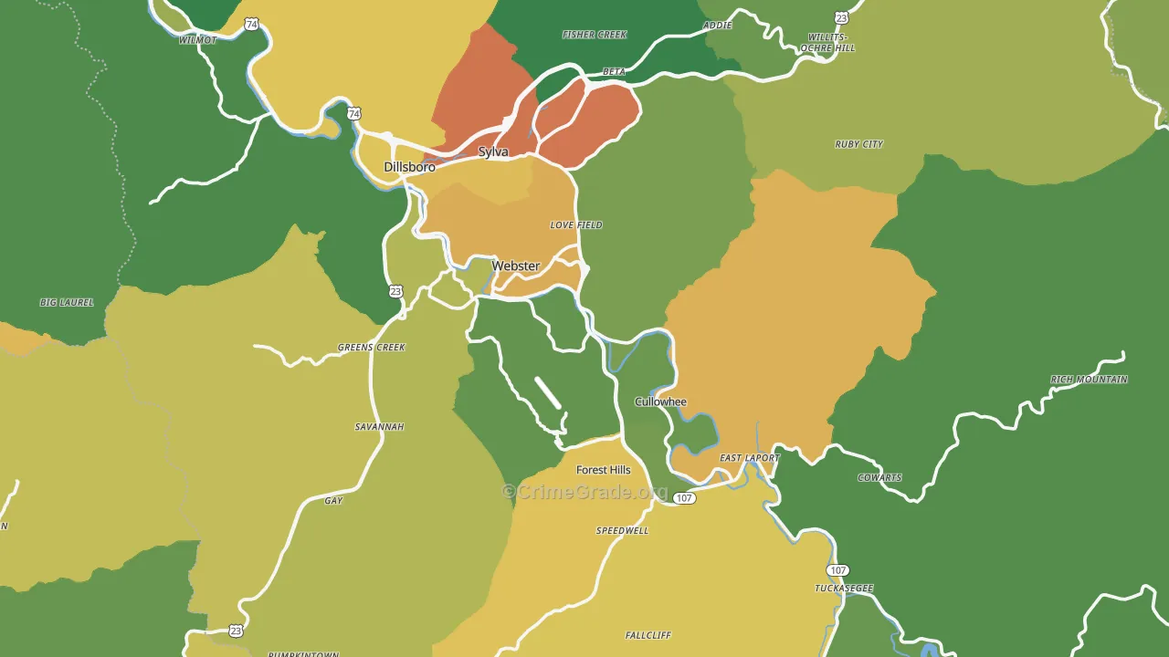 Jackson County, NC Map of Drug-Related Crime Rates