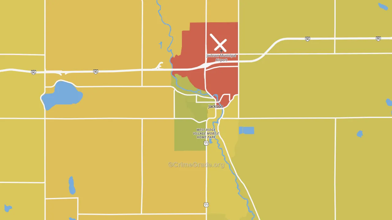 Jackson, MN Map of Drug-Related Crime Rates