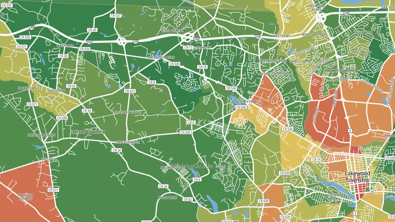 Jackson, NJ Map of Drug-Related Crime Rates