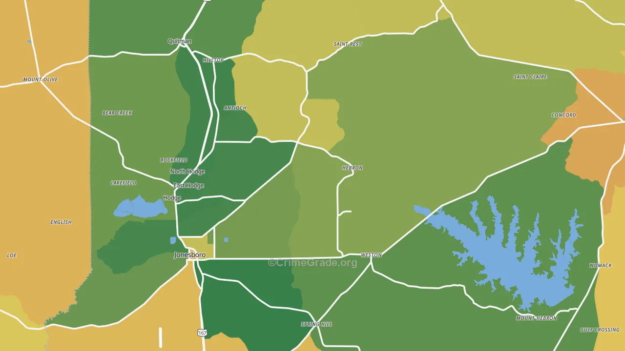 Jackson Parish, LA Map of Drug-Related Crime Rates