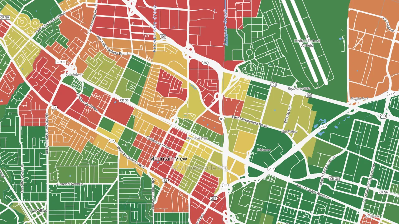 Jackson Park, Mountain View, CA Map of Drug-Related Crime Rates