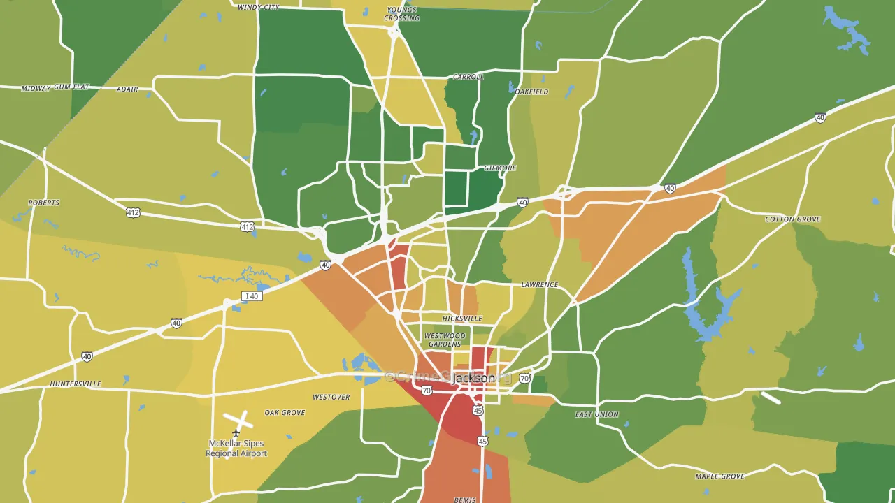 Jackson, TN Map of Drug-Related Crime Rates