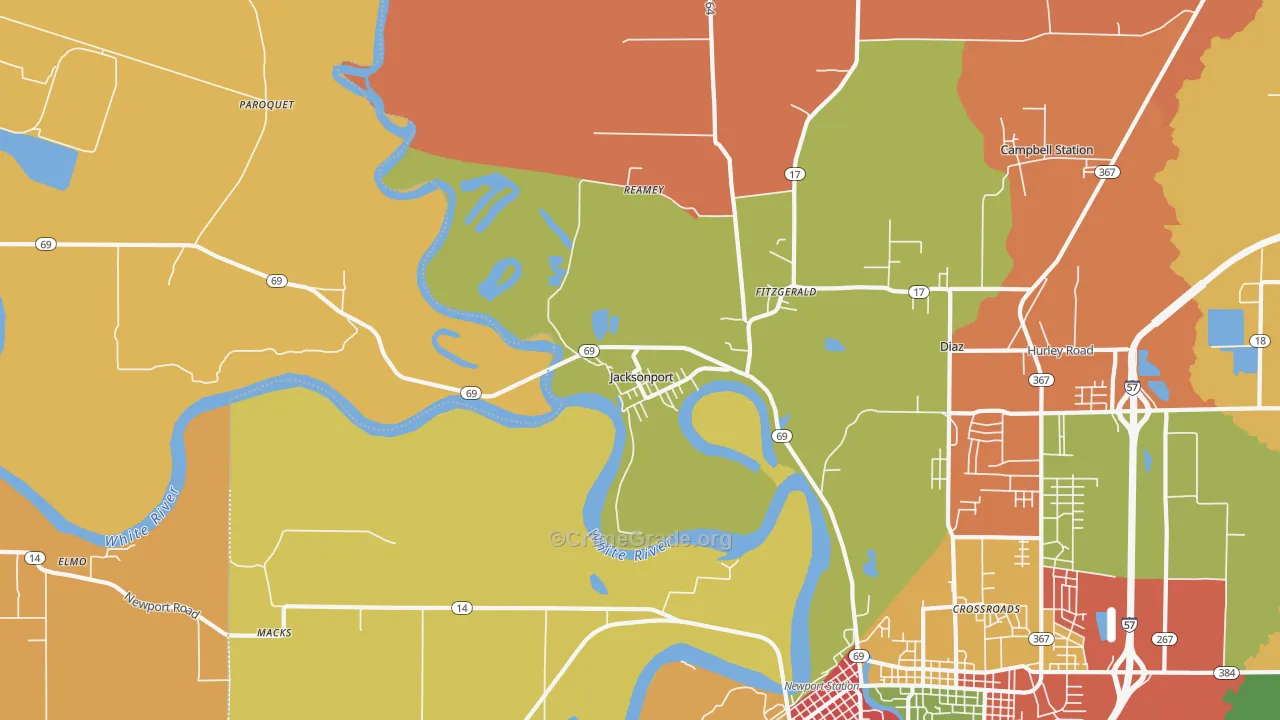 Jacksonport, AR Map of Drug-Related Crime Rates