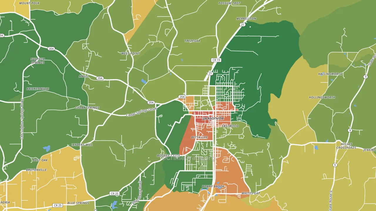 Jacksonville, AL Map of Drug-Related Crime Rates