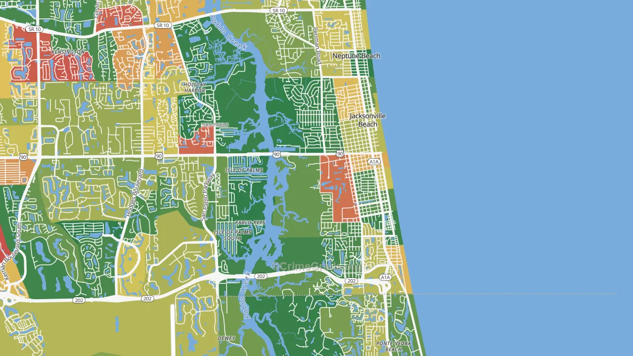 Jacksonville Beach, FL Map of Drug-Related Crime Rates
