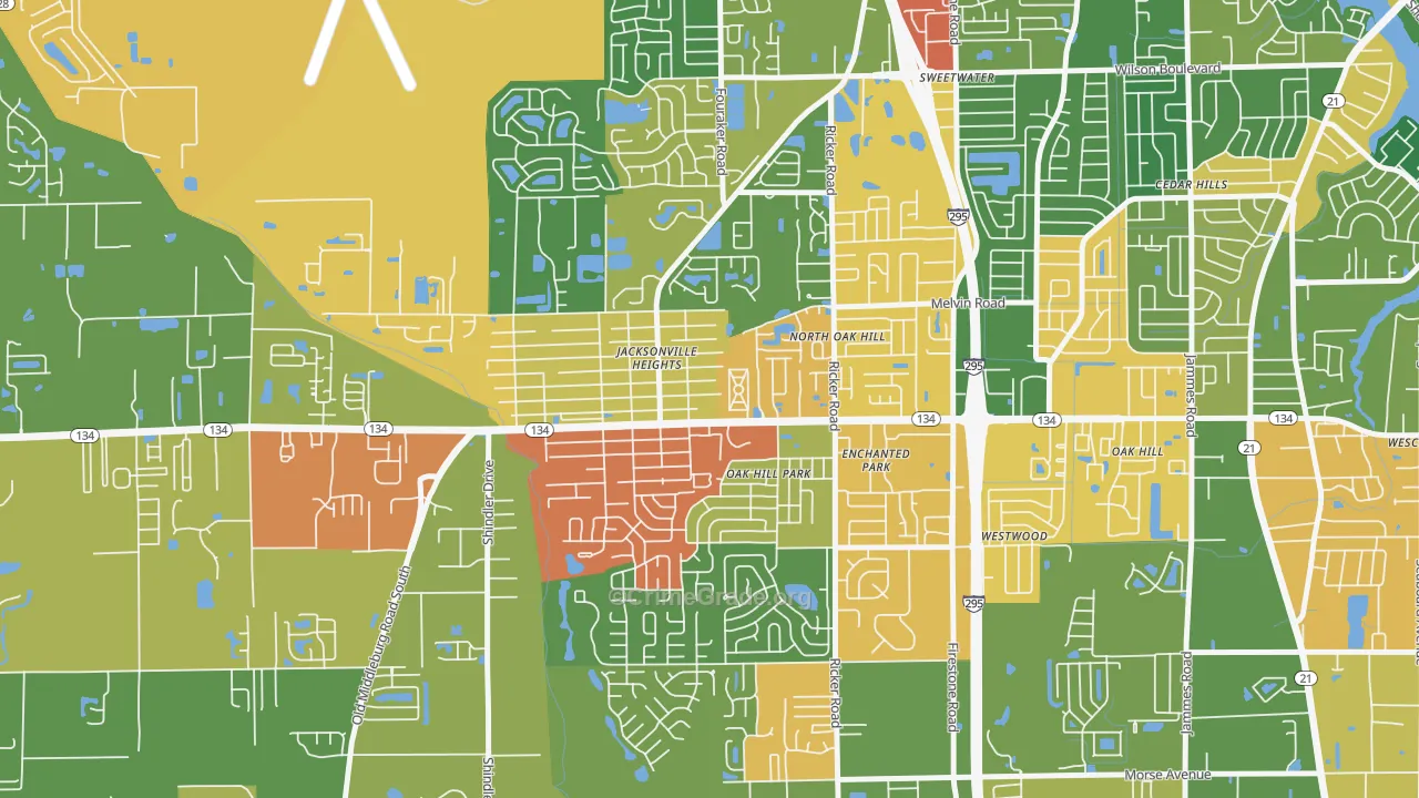 Jacksonville Heights, Jacksonville, FL Map of Drug-Related Crime Rates