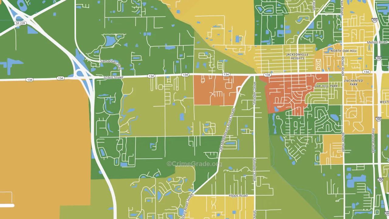 Jacksonville Heights South, Jacksonville, FL Map of Drug-Related Crime Rates