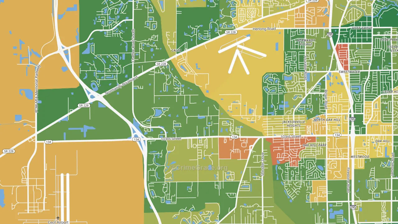 Jacksonville Heights West, Jacksonville, FL Map of Drug-Related Crime Rates