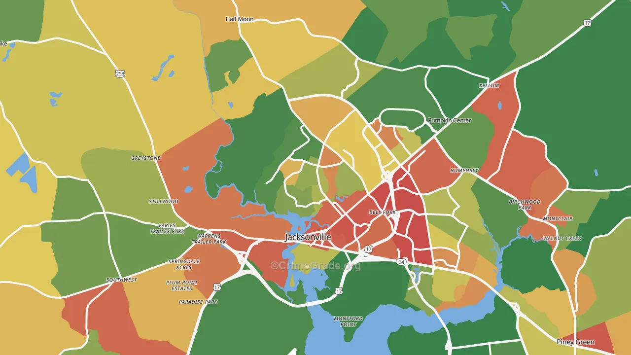 Jacksonville, NC Map of Drug-Related Crime Rates
