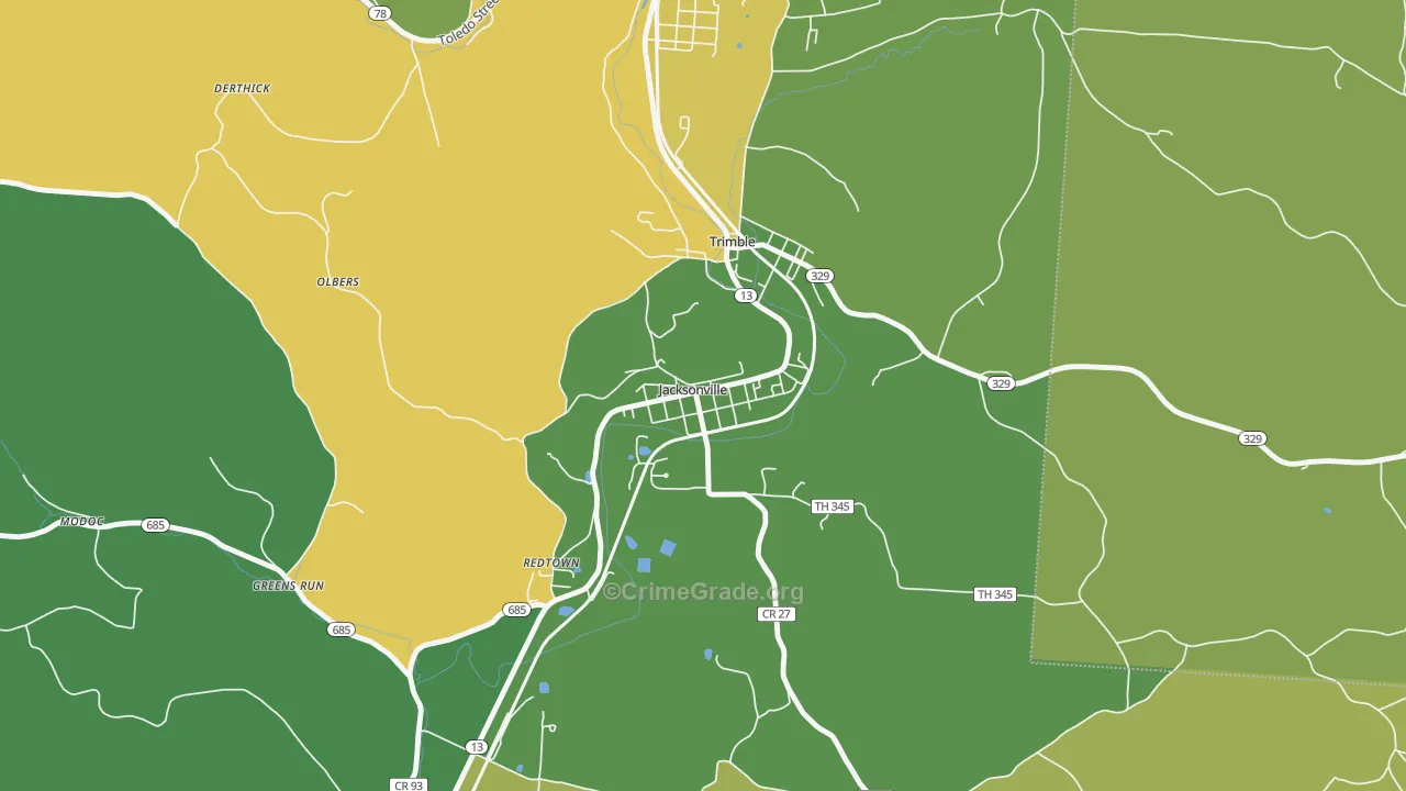Jacksonville, OH Map of Drug-Related Crime Rates