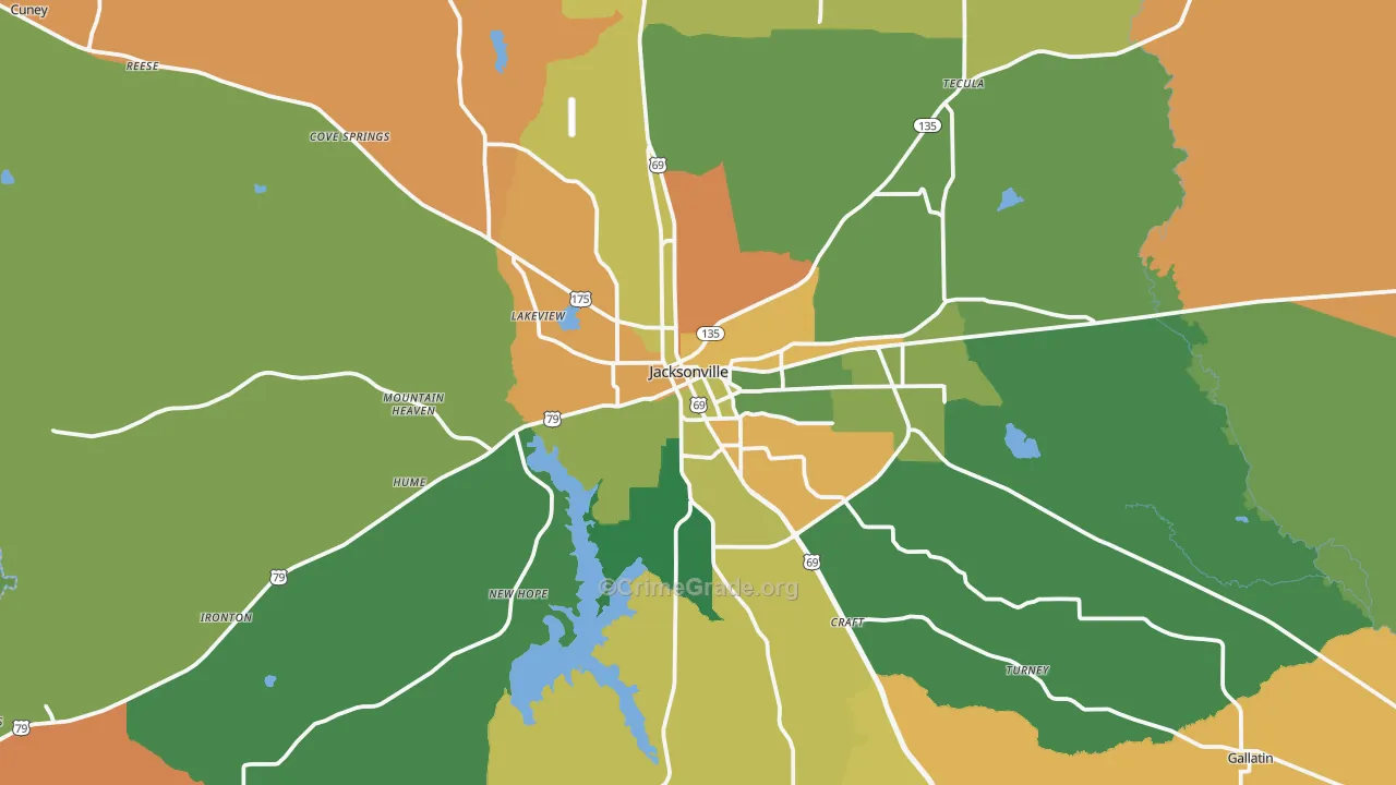 Jacksonville, TX Map of Drug-Related Crime Rates