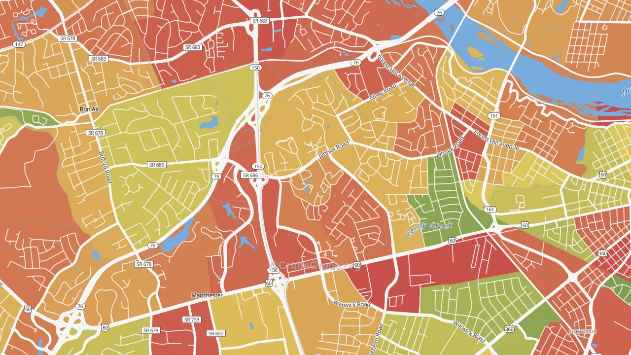 Jahnke, Richmond, VA Map of Drug-Related Crime Rates