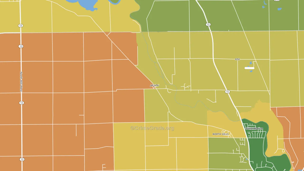 Jalapa, IN Map of Drug-Related Crime Rates
