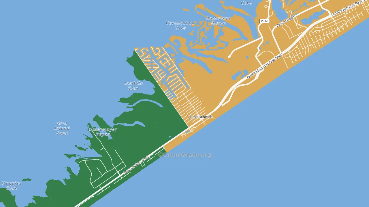 Jamaica Beach, TX Map of Drug-Related Crime Rates