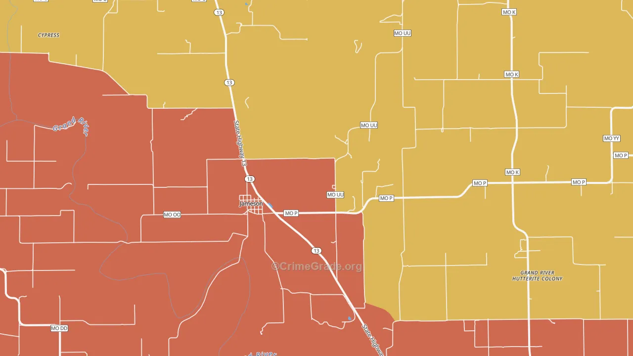 Jameson, MO Map of Drug-Related Crime Rates