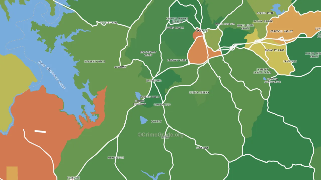 Jamestown, CA Map of Drug-Related Crime Rates