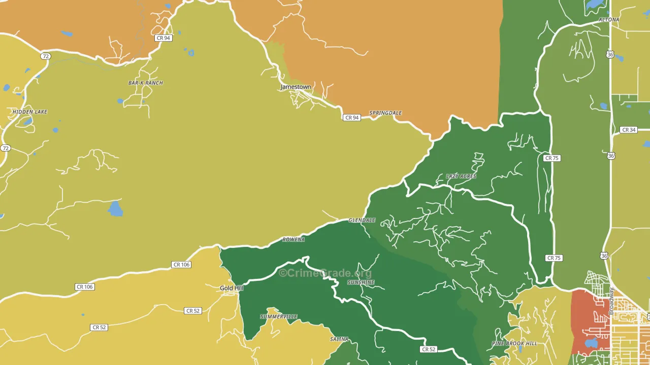 Jamestown, CO Map of Drug-Related Crime Rates