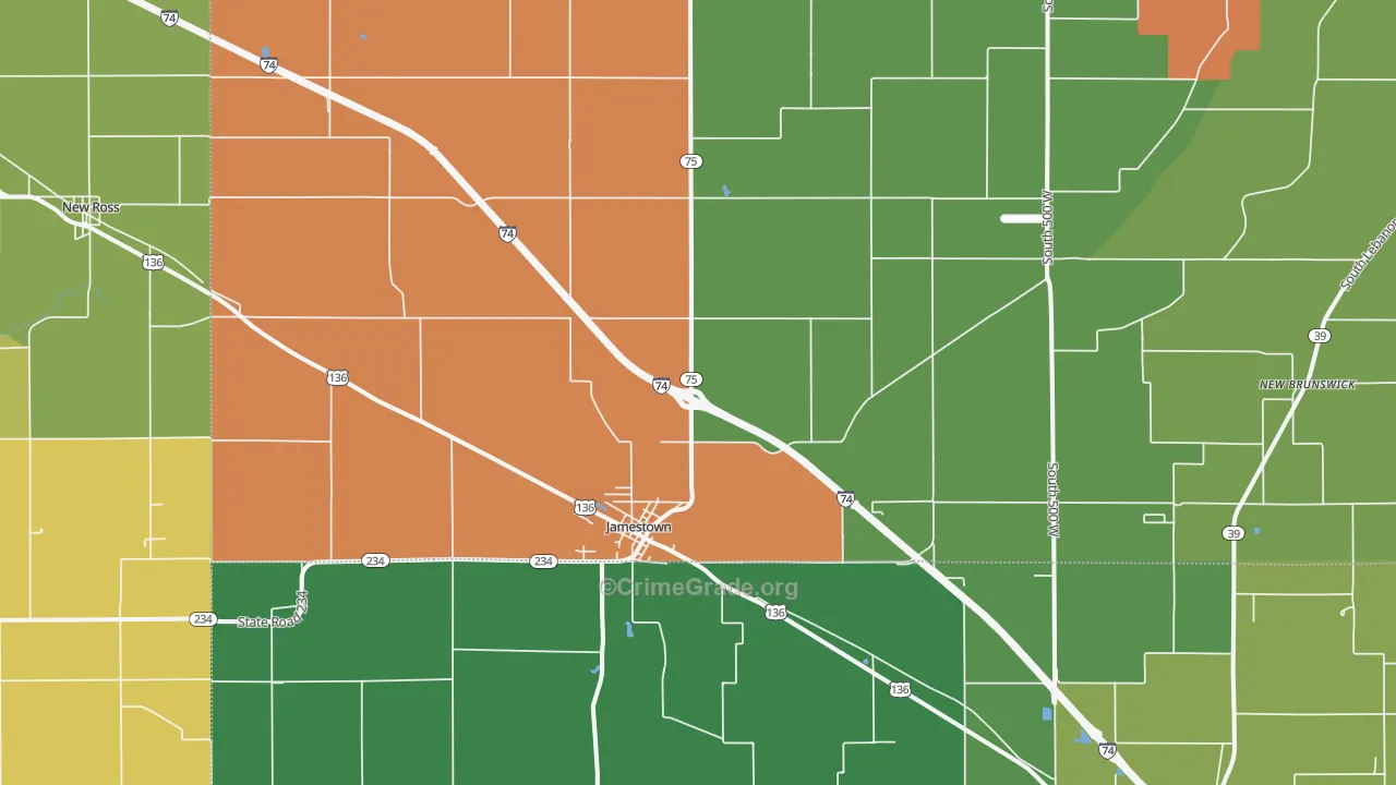 Jamestown, IN Map of Drug-Related Crime Rates