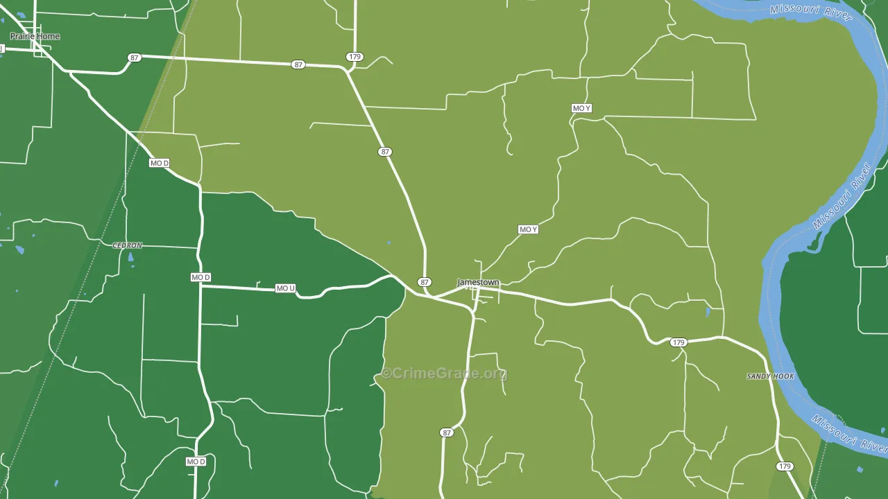 Jamestown, MO Map of Drug-Related Crime Rates