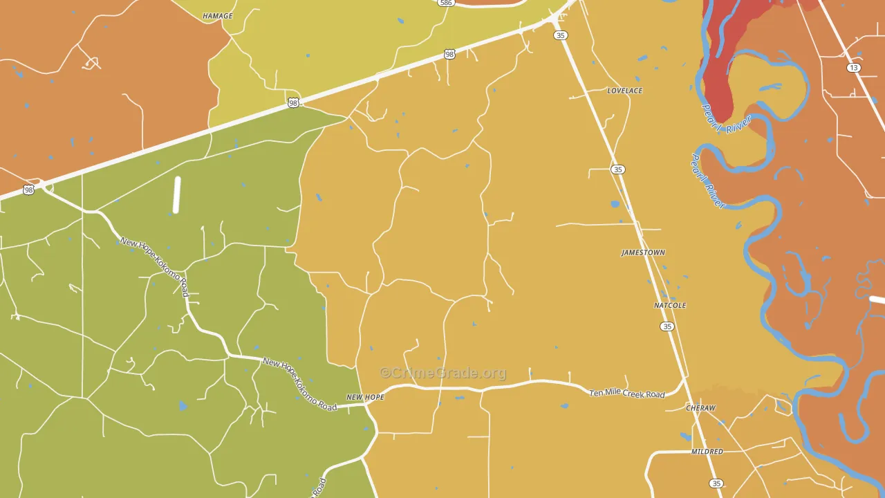 Jamestown, MS Map of Drug-Related Crime Rates
