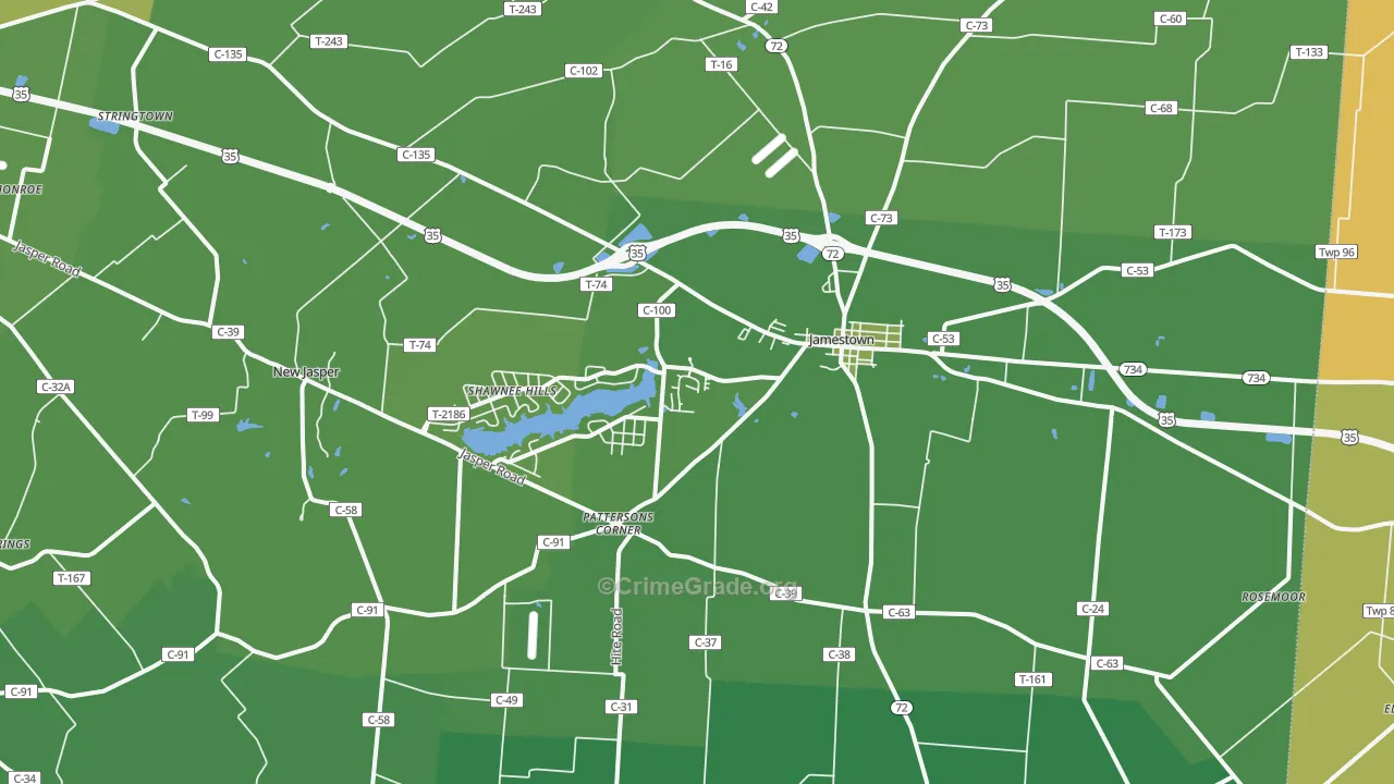 Jamestown, OH Map of Drug-Related Crime Rates