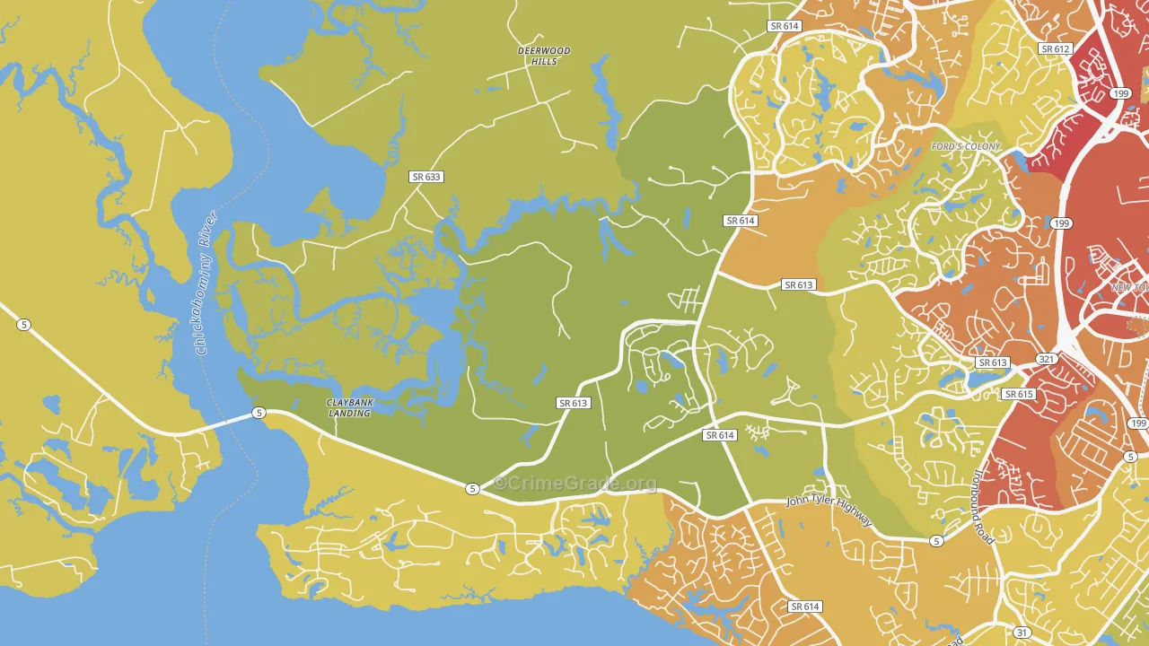 Jamestown, VA Map of Drug-Related Crime Rates