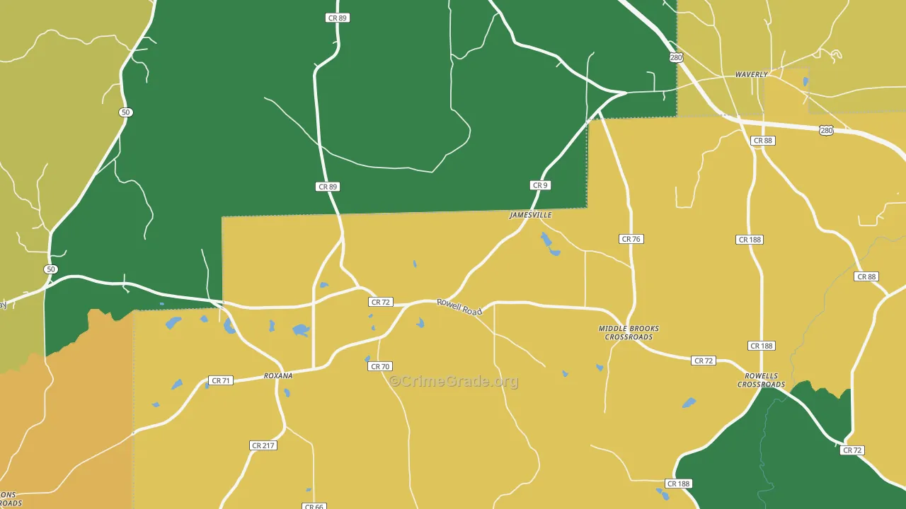 Jamesville, AL Map of Drug-Related Crime Rates