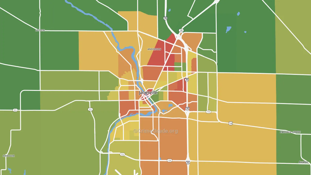 Janesville, WI Map of Drug-Related Crime Rates