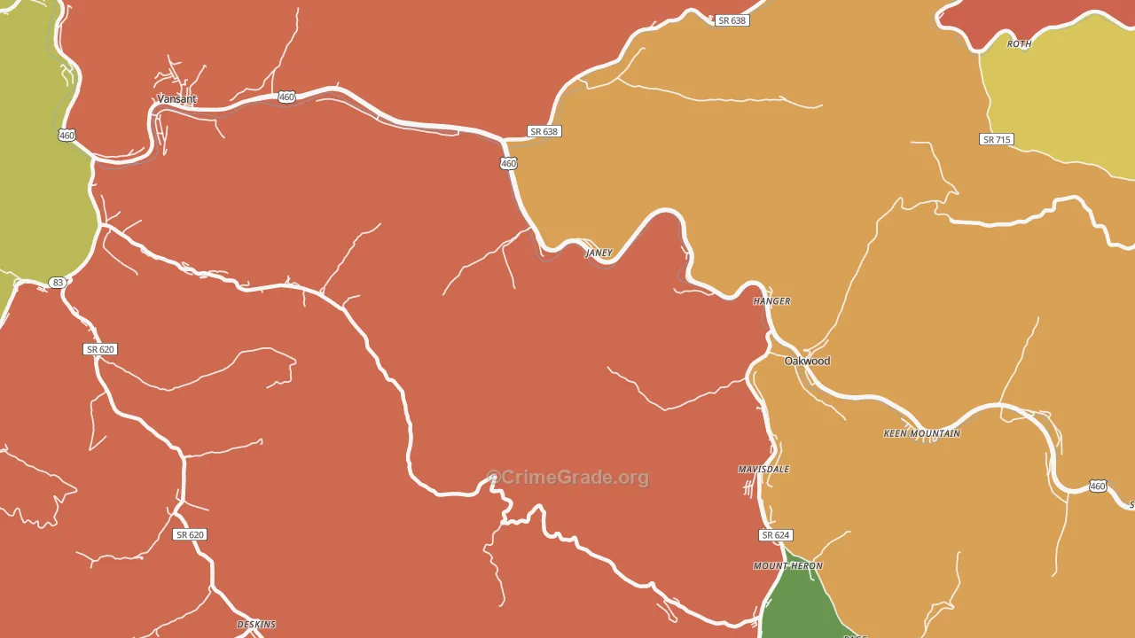 Janey, VA Map of Drug-Related Crime Rates