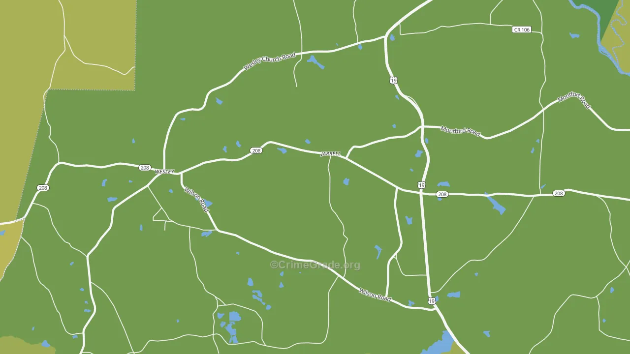 Jarrell, GA Map of Drug-Related Crime Rates