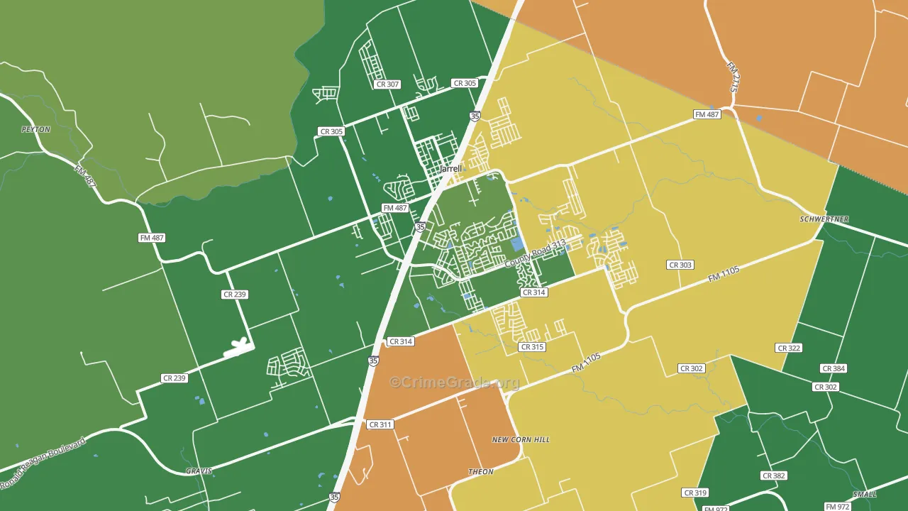 Jarrell, TX Map of Drug-Related Crime Rates