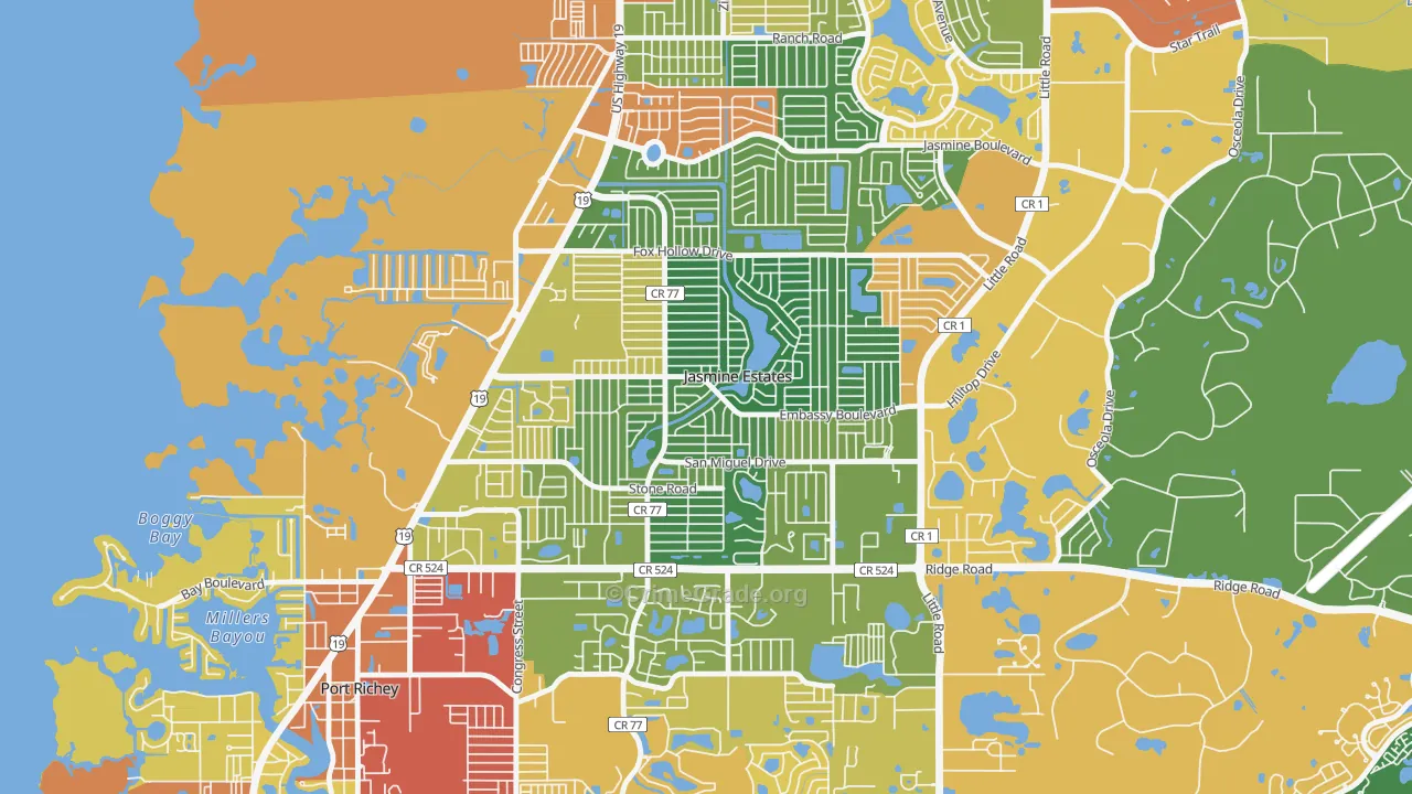 Jasmine Estates, FL Map of Drug-Related Crime Rates