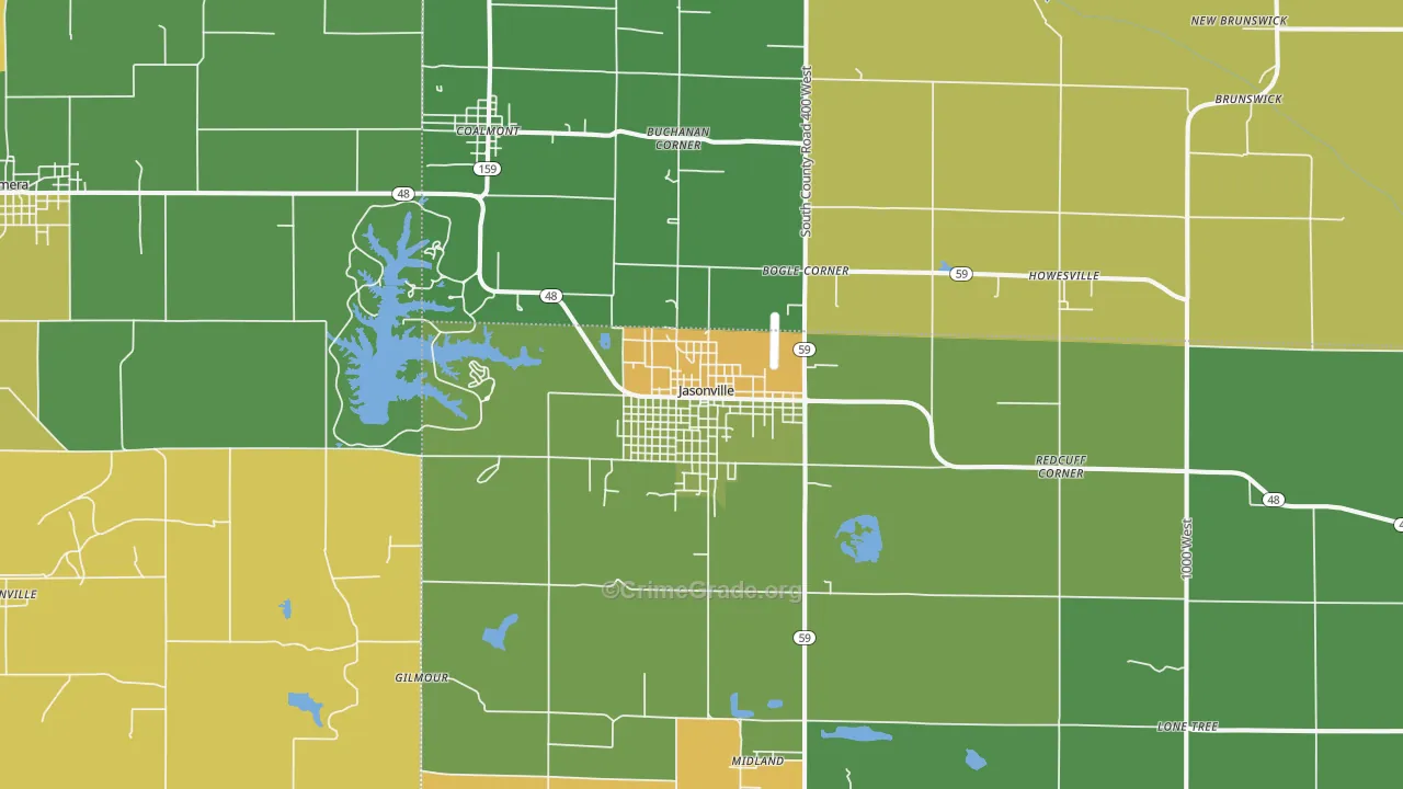 Jasonville, IN Map of Drug-Related Crime Rates
