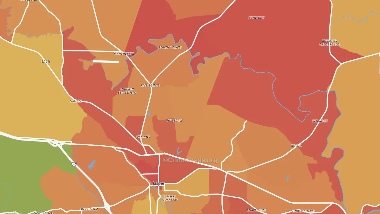Jasper, AL Map of Drug-Related Crime Rates