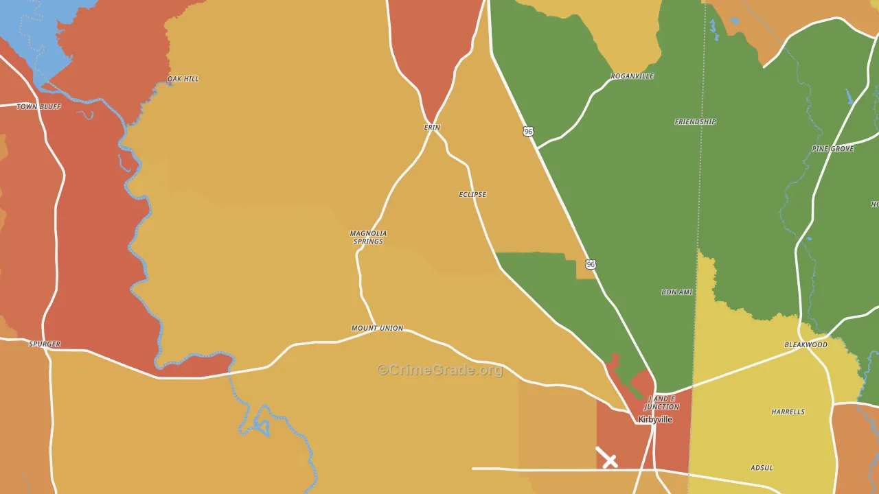 Jasper County, TX Map of Drug-Related Crime Rates