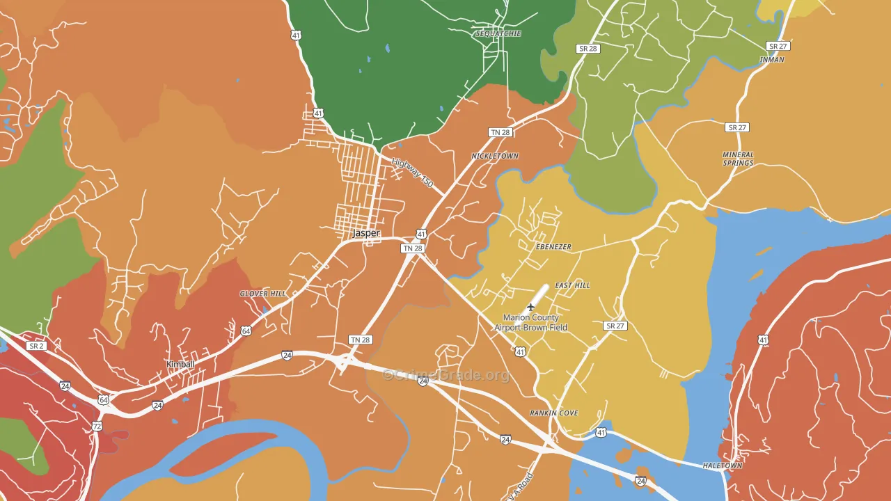 Jasper, TN Map of Drug-Related Crime Rates