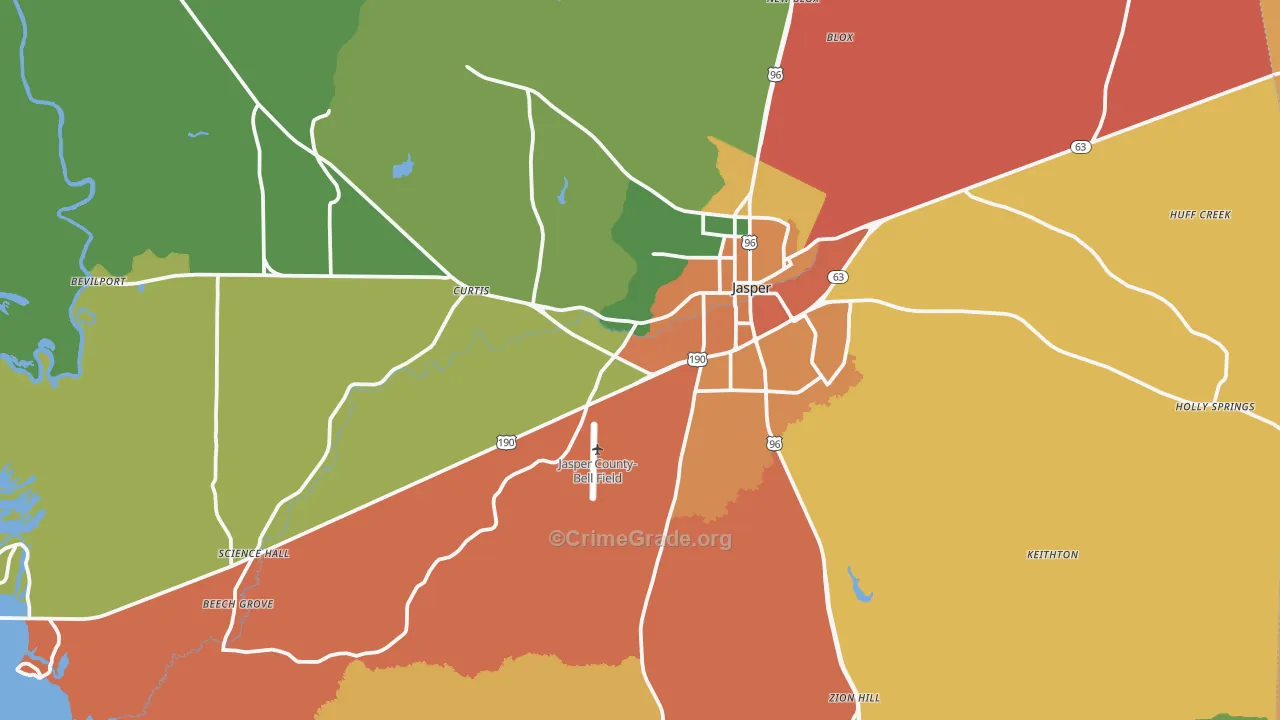 Jasper, TX Map of Drug-Related Crime Rates