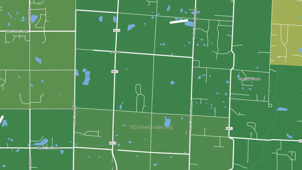 Jaudon, MO Map of Drug-Related Crime Rates