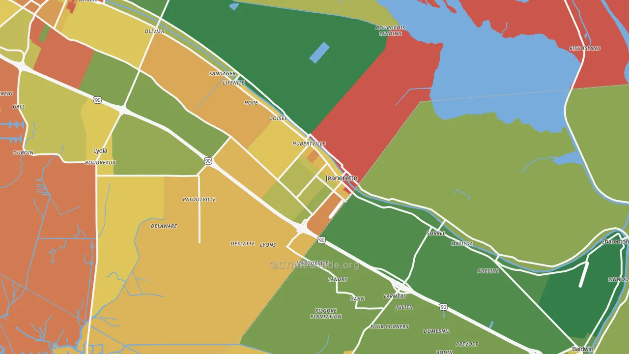 Jeanerette, LA Map of Drug-Related Crime Rates