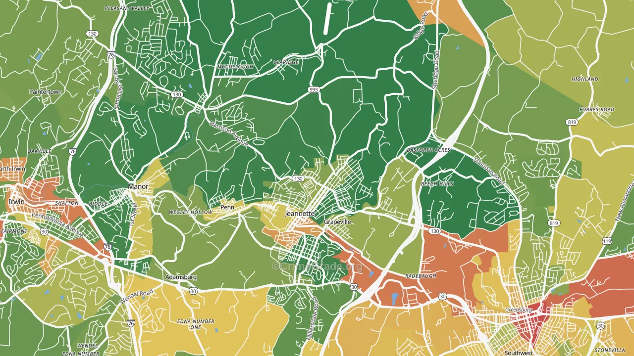 Jeannette, PA Map of Drug-Related Crime Rates