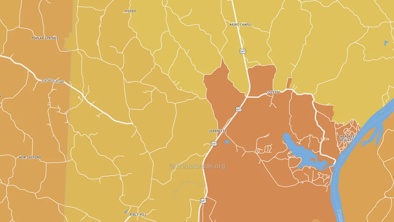 Jeannette, TN Map of Drug-Related Crime Rates
