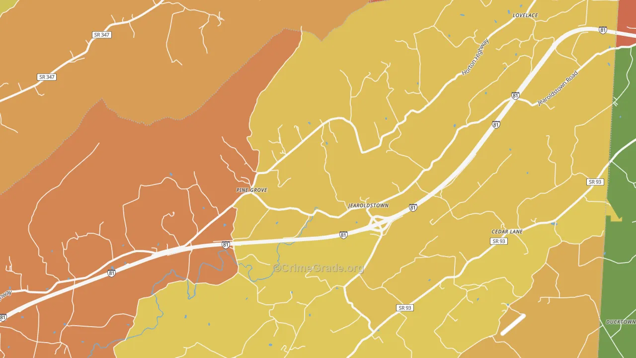 Jearoldstown, TN Map of Drug-Related Crime Rates