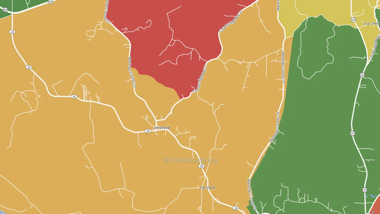 Jefferson, AL Map of Drug-Related Crime Rates